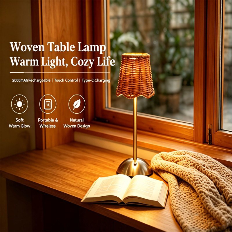 Desk Lamp Led - Bohemian Woven Rattan Art Table Lamp