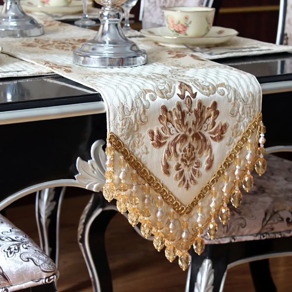 Home Office News - Beige Royal Luxury Jacquard Table Runner