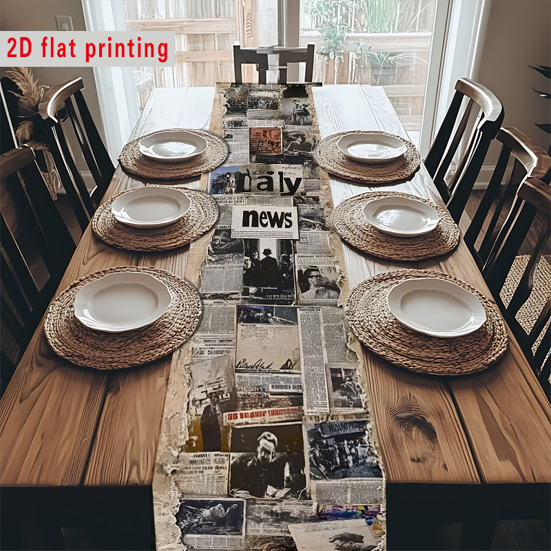 Home Office News - Vintage Newspaper Print Table Runner Retro