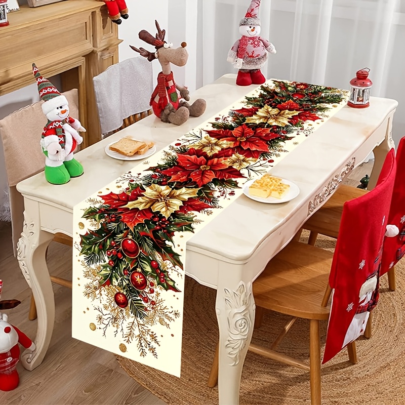 Home Office News - 1pc Retro Poinsettia Floral Christmas Table
