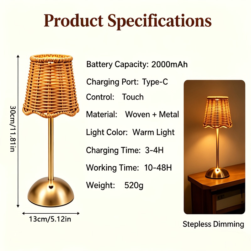 Bohemian Woven Rattan Art Tabl - Desk Lamp Led recension och pris