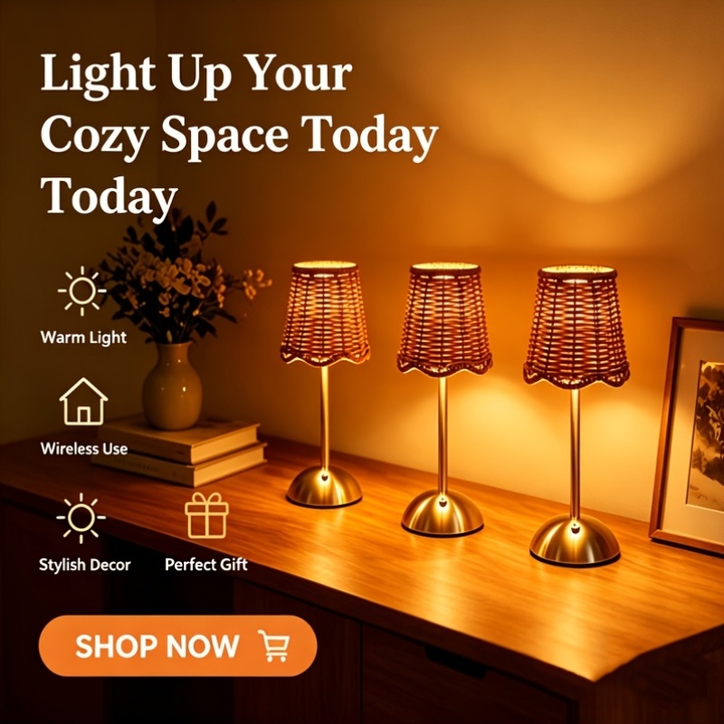 Bohemian Woven Rattan Art Tabl - Desk Lamp Led recension och pris