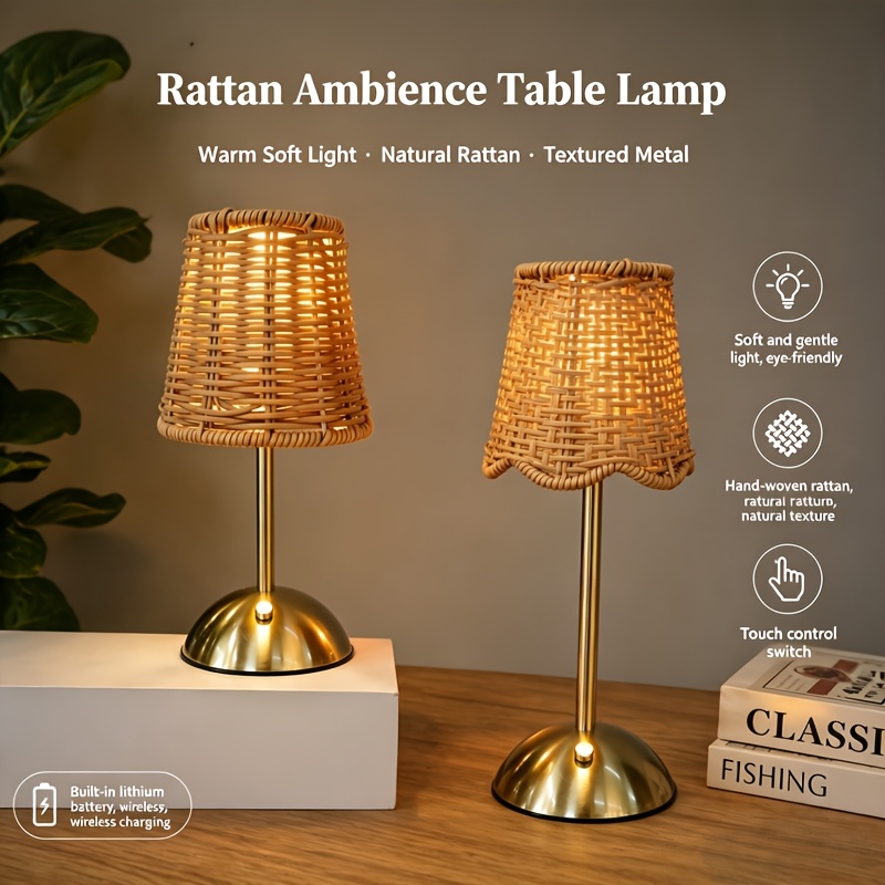 Bohemian Woven Rattan Art Tabl - Desk Lamp Led recension och pris