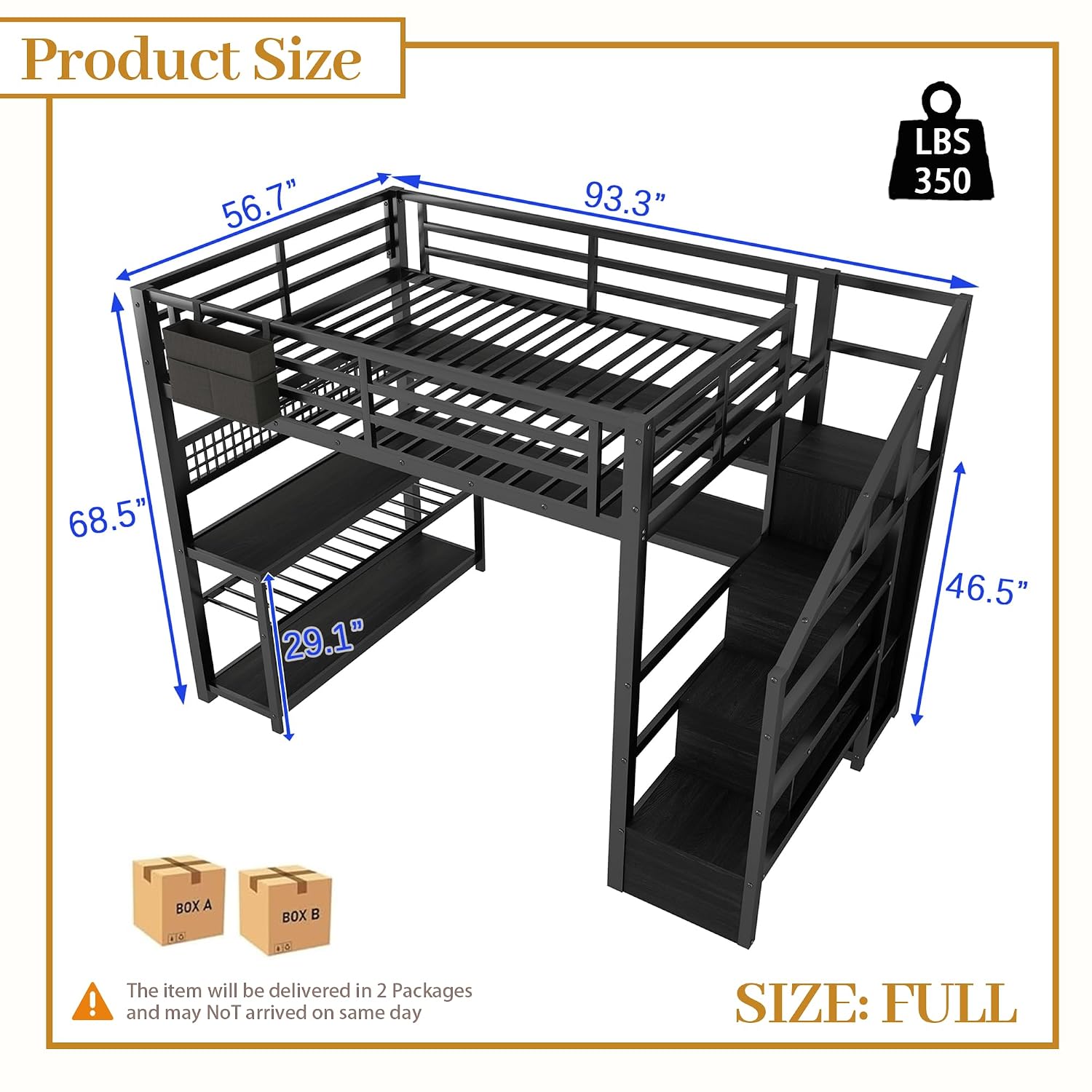 Full Size Loft Bed with Stairs - Desk Charging Station recension och pris