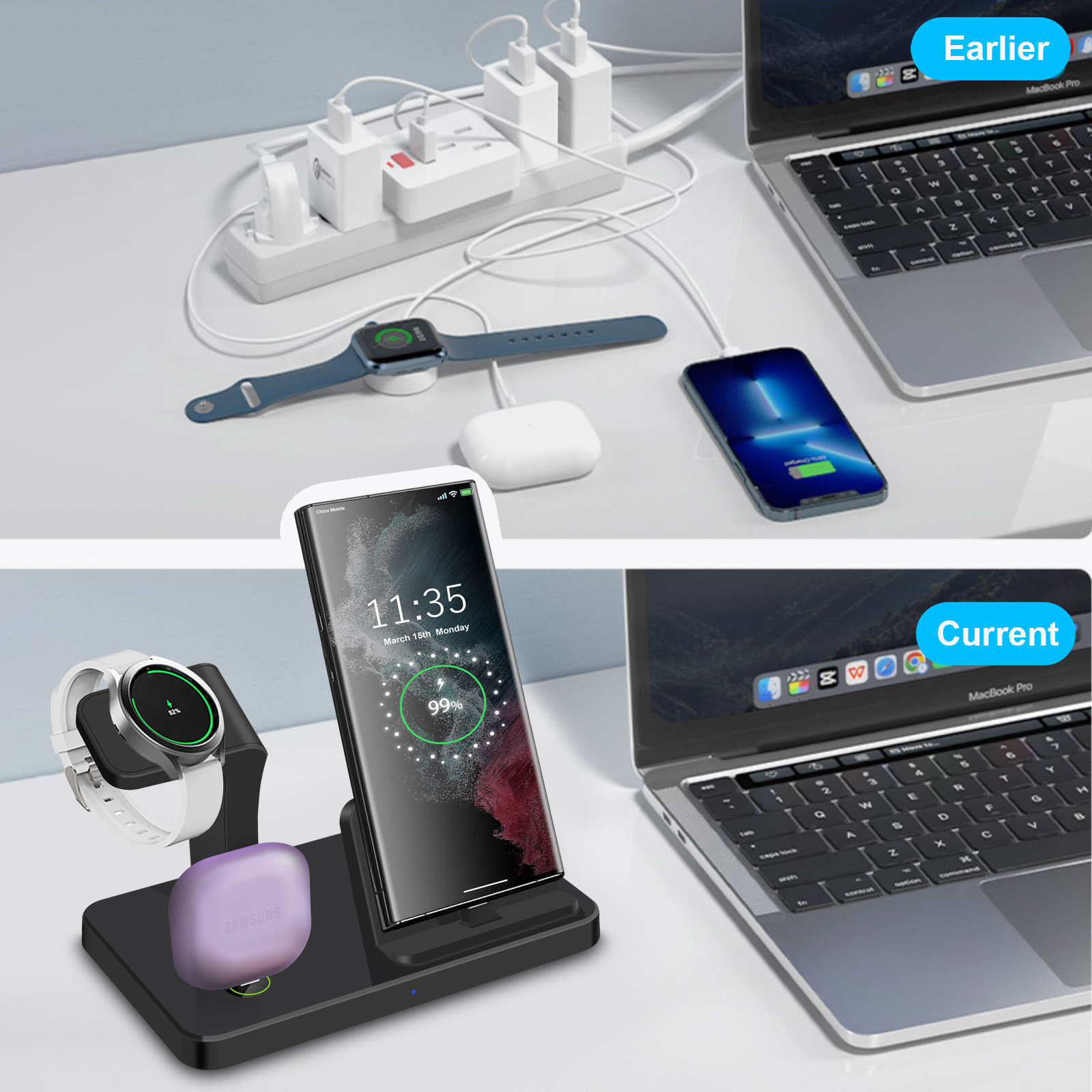 Desk 3 in 1 Type C Port Wirele - Desk Charging Station recension och pris