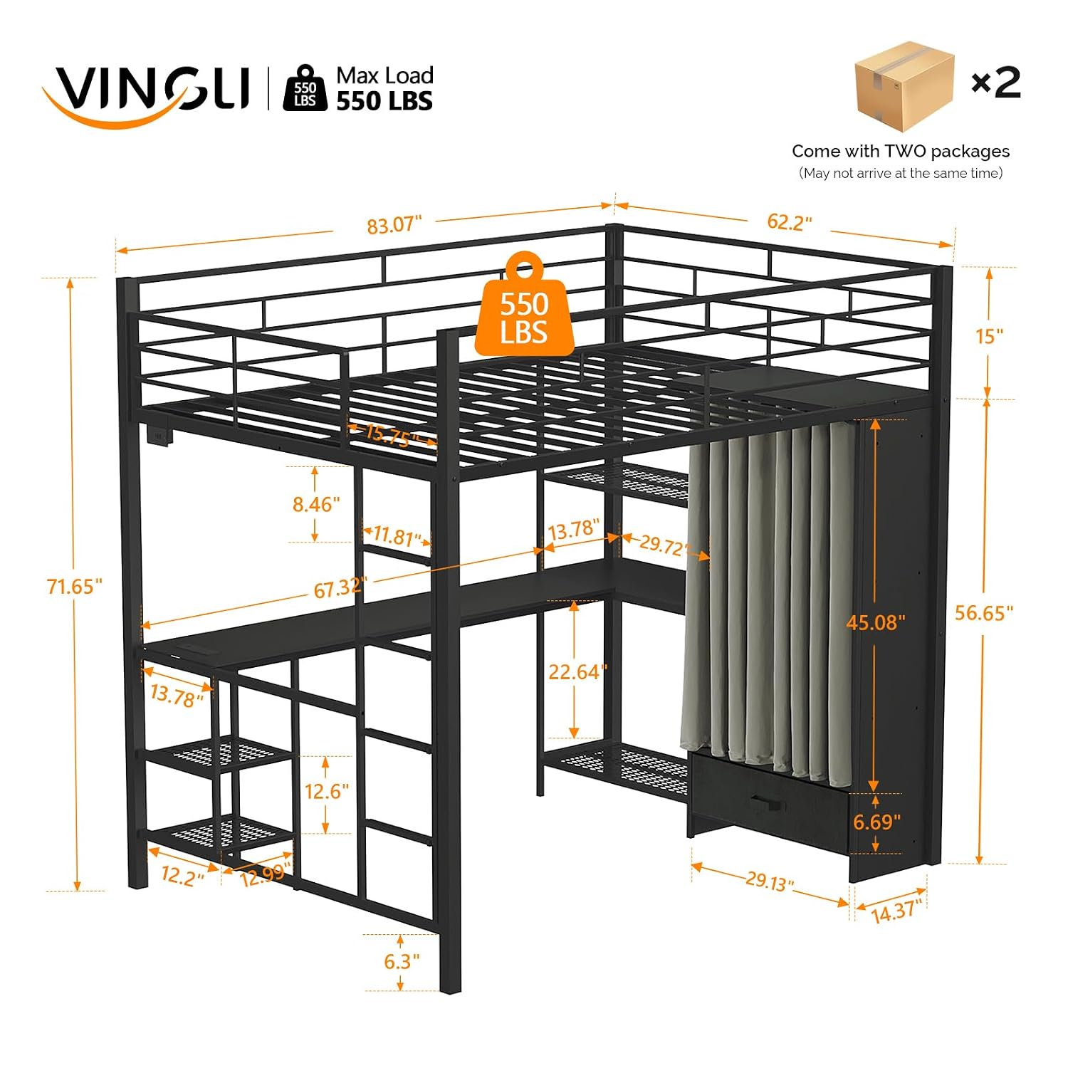 Queen Loft Bed with Wardrobe C - Desk Charging Station recension och pris