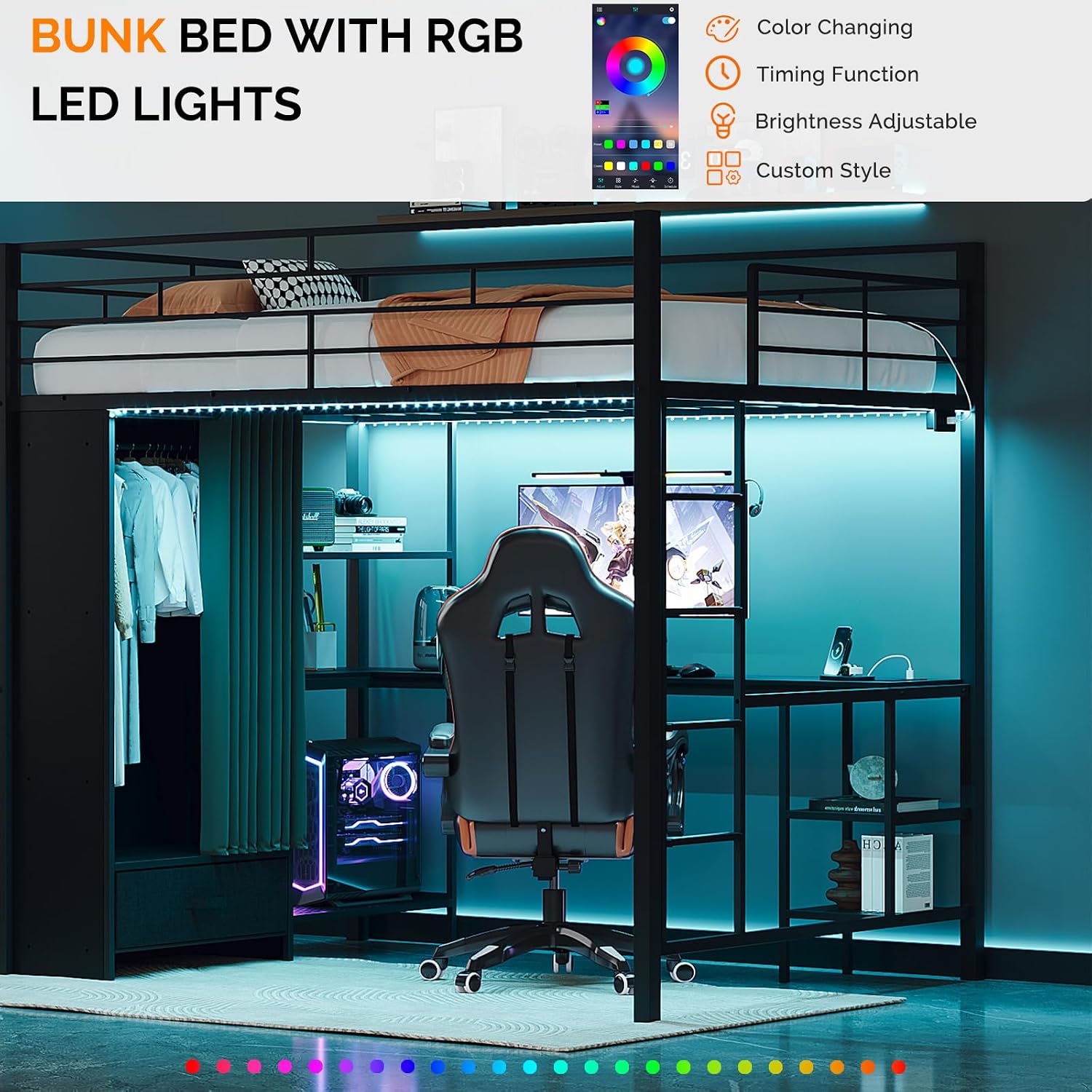 Queen Loft Bed with Wardrobe C - Desk Charging Station recension och pris