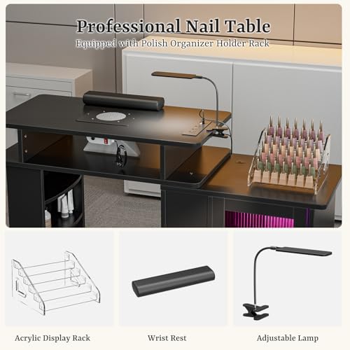 Manicure Table w/LED Light & L - Desk Charging Station recension och pris