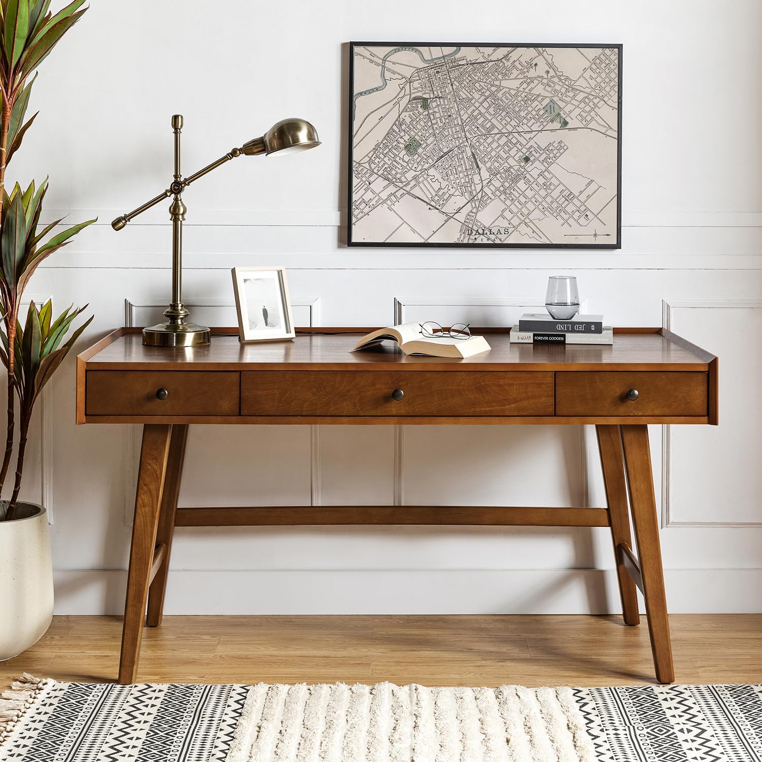 Mid Century Desk with 3 Drawer - Desk Charging Station recension och pris