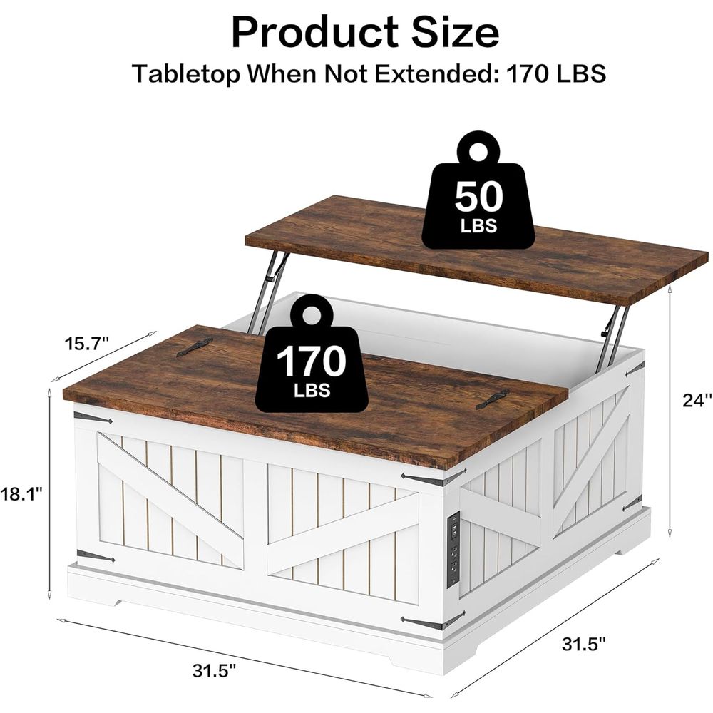 36 Lit Top Coffee Table with S - Desk Charging Station recension och pris